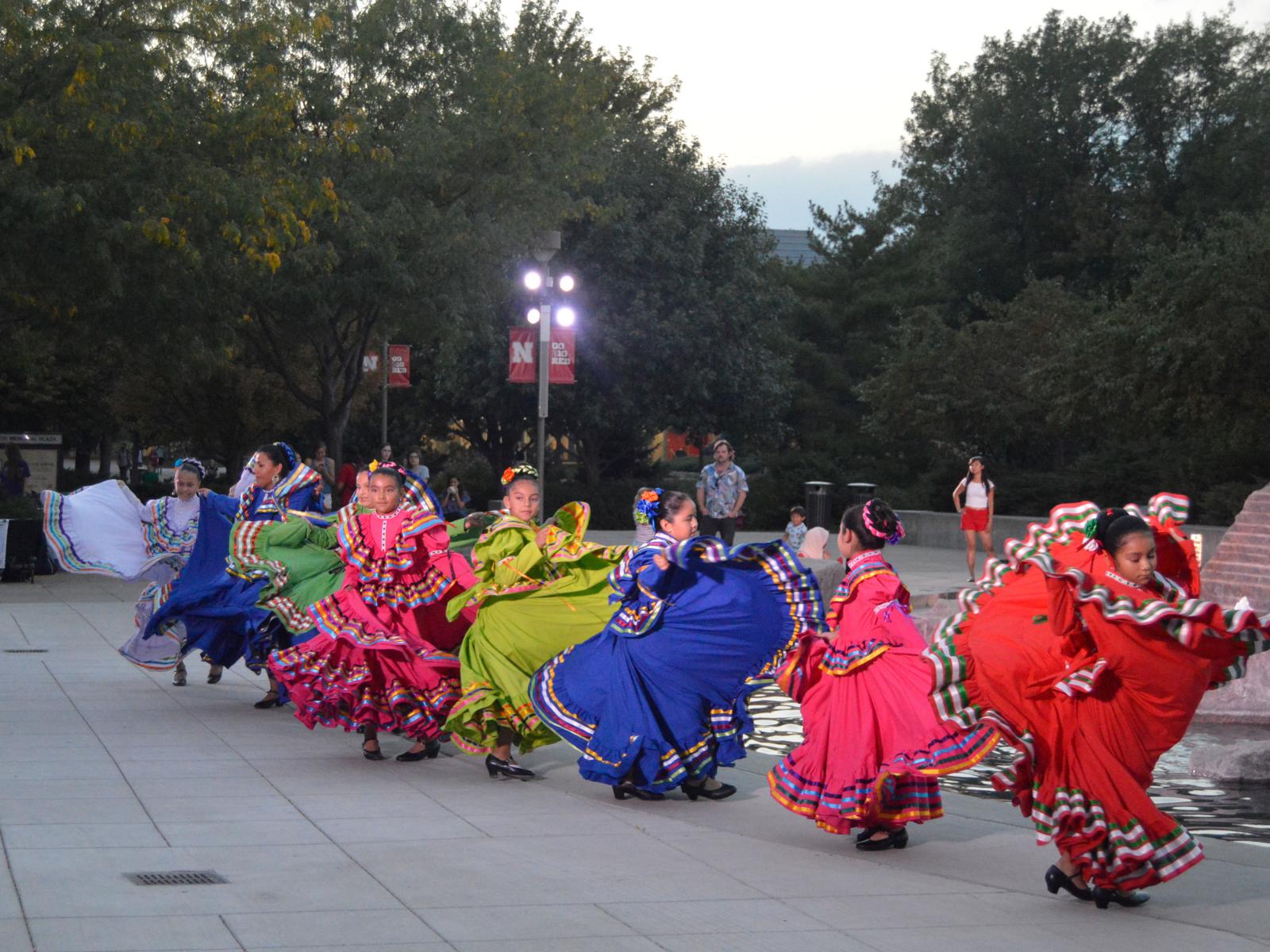 Little girls perform Folklorico dancing at Fiesta on the Green at the University of Nebraska-Lincoln.