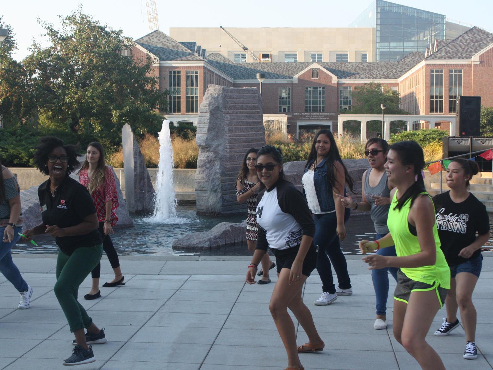 Students dance at Fiesta on the Green at the University of Nebraska-Lincoln.