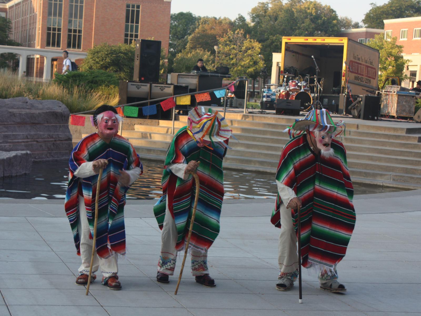 Men perform a dance at Fiesta on the Green at the University of Nebraska-Lincoln.